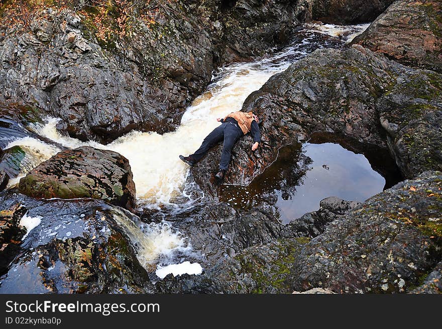 While positioning myself on this rock ledge near a small waterfall for a self portrait by camera remote I slipped on some mossy covered rock and wen down in a heap. More embarrassed than hurt and not wanting to miss an opportunity, I took this picture as I laid by camera remote. Also a perfect example that one can never be to careful. While positioning myself on this rock ledge near a small waterfall for a self portrait by camera remote I slipped on some mossy covered rock and wen down in a heap. More embarrassed than hurt and not wanting to miss an opportunity, I took this picture as I laid by camera remote. Also a perfect example that one can never be to careful.