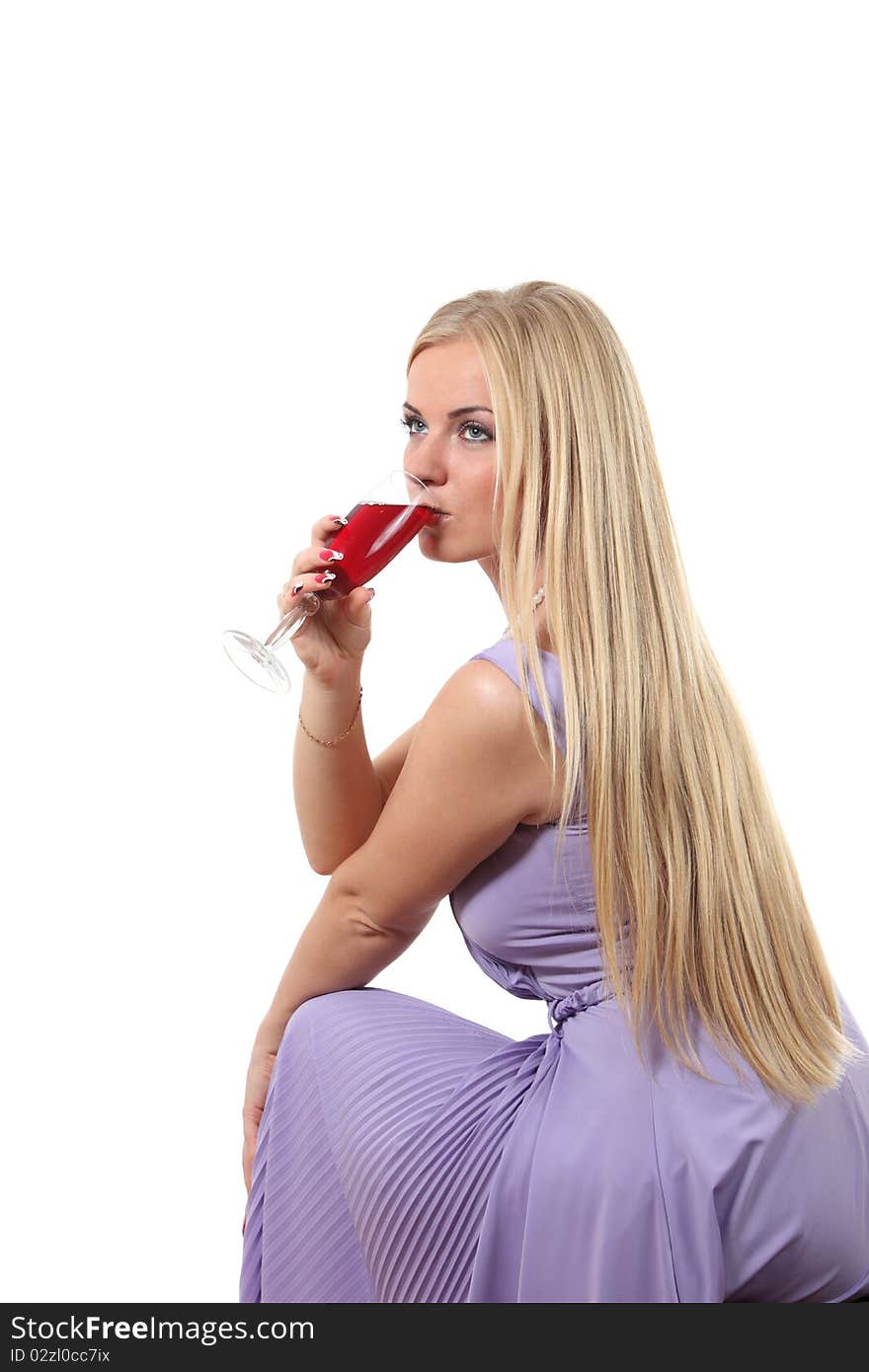 Blond In A Dress Drink Wine