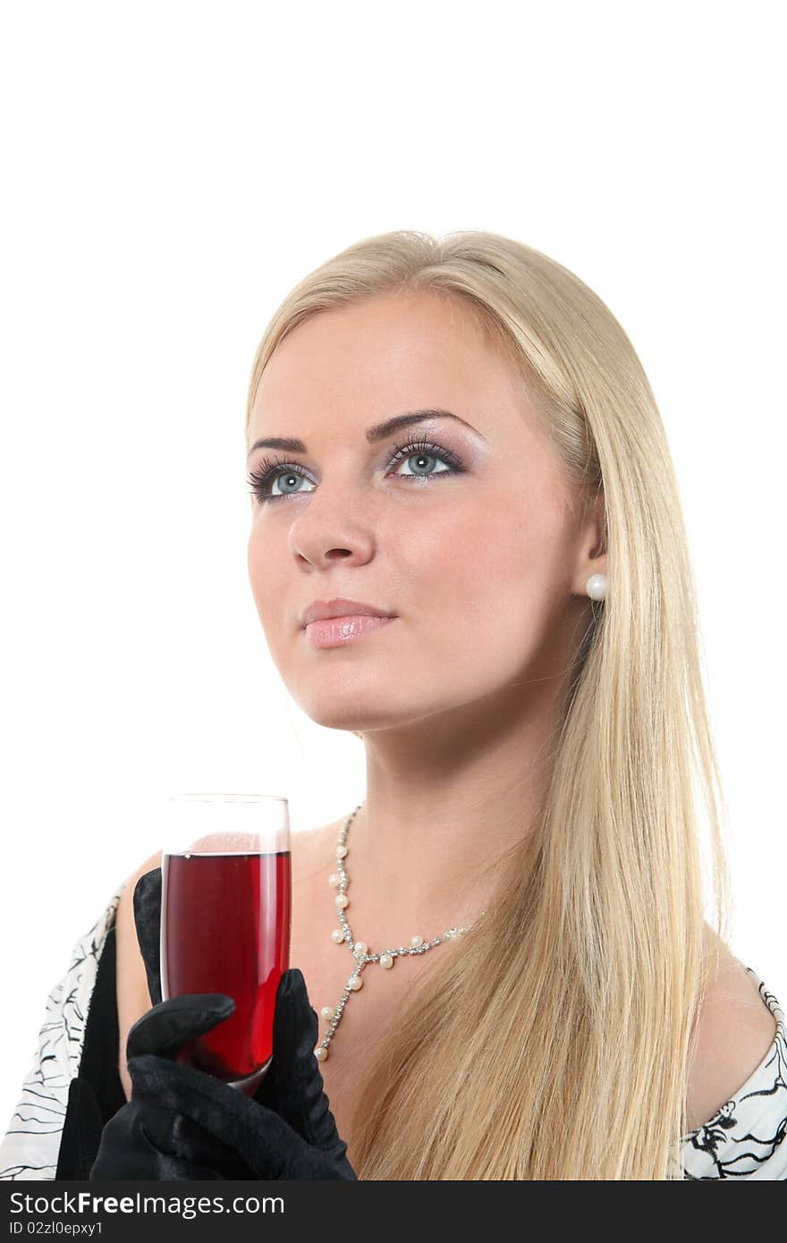 Blond In A Dress Drink Wine