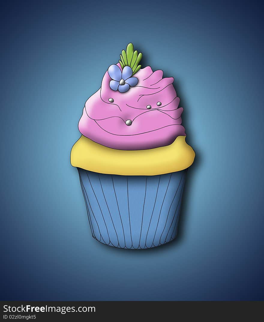 Cupcake drawing painted digitally on blue background. Cupcake drawing painted digitally on blue background.