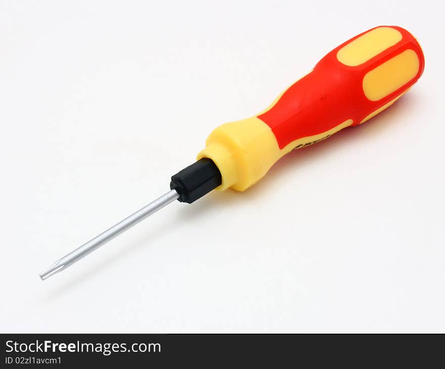 Set of screw-drivers with the orange handle on a white background