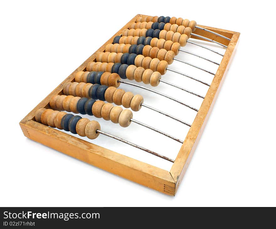 Accounting abacus for financial calculations lies on a white background. Accounting abacus for financial calculations lies on a white background