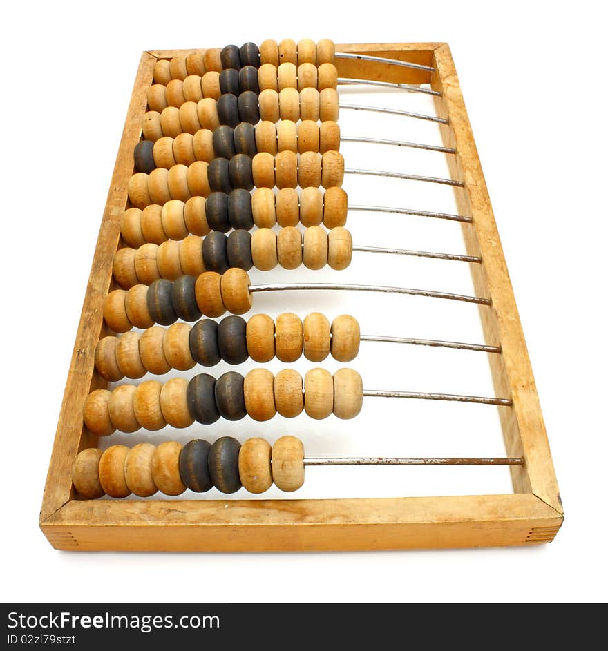 Accounting abacus for financial calculations lies on a white background. Accounting abacus for financial calculations lies on a white background