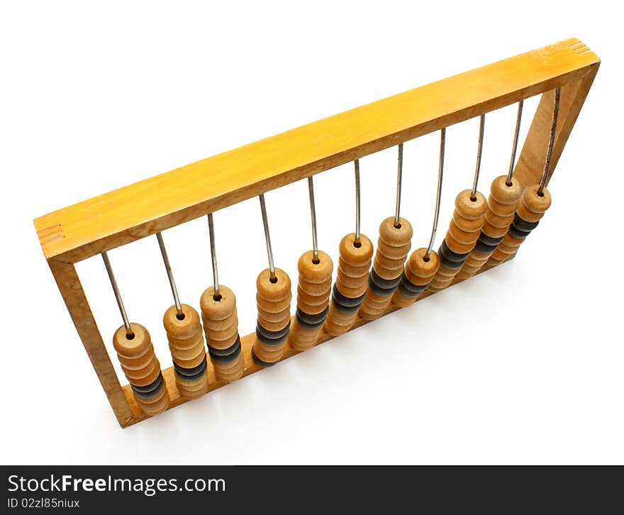 Accounting abacus for financial calculations lies on a white background. Accounting abacus for financial calculations lies on a white background