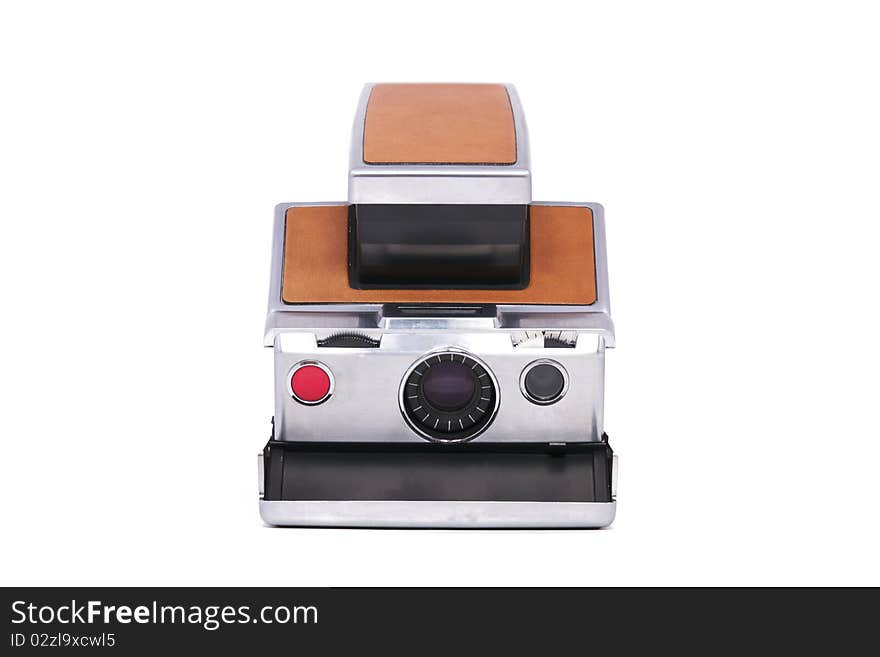 Vintage Folding Instant Camera Isolated on a White Background. Vintage Folding Instant Camera Isolated on a White Background