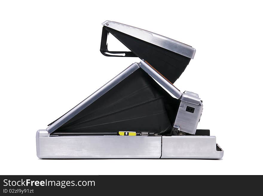 Vintage Folding Instant Camera Isolated on a White Background. Vintage Folding Instant Camera Isolated on a White Background