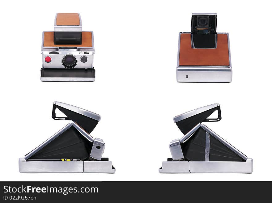 Four Sides of a Vintage Folding Instant Camera Isolated on a White Background. Four Sides of a Vintage Folding Instant Camera Isolated on a White Background