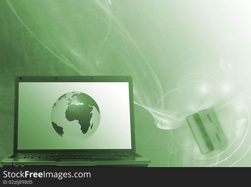 Dynamic internet concept background with globe laptop and plug