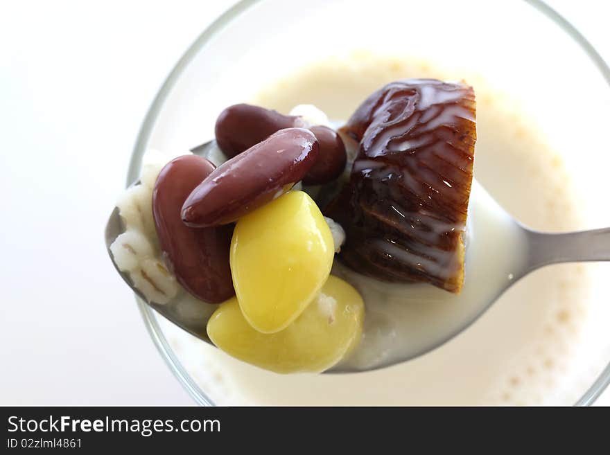 Cereal With Milk In Glass With White Background