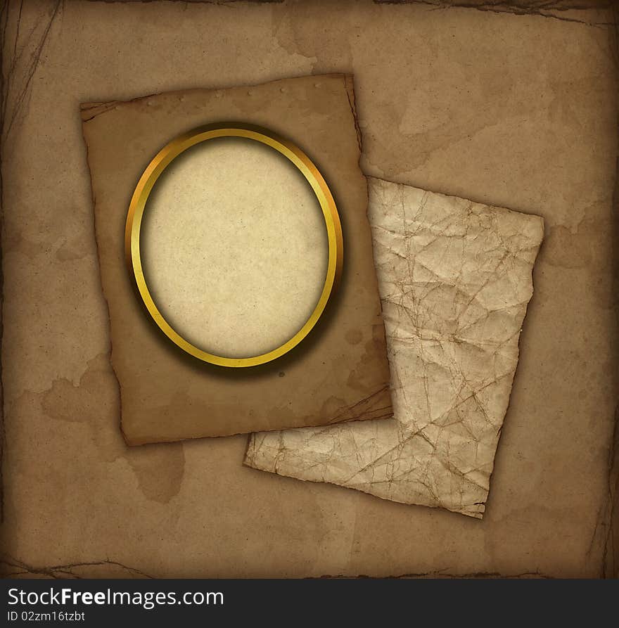 Gold frame on the old paper. Gold frame on the old paper