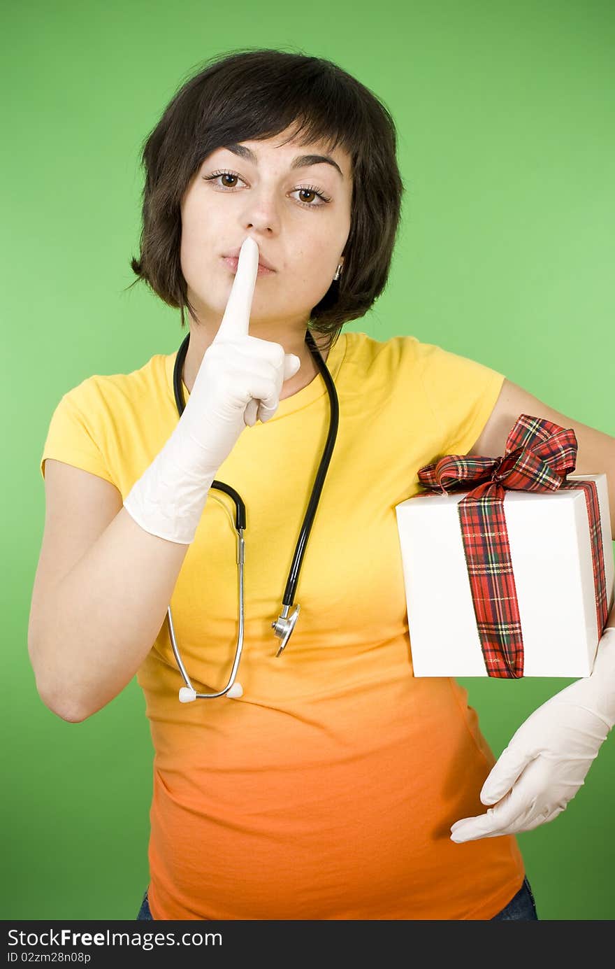 Medical doctor with gift box