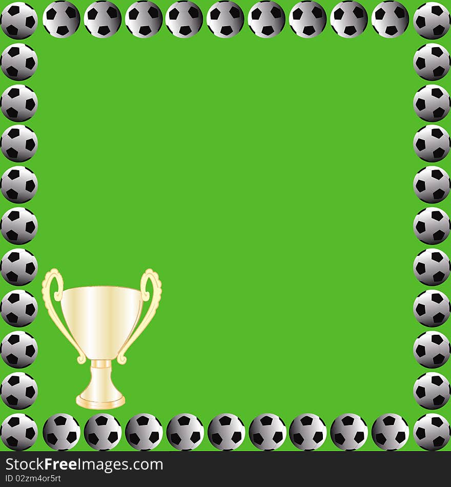 This image represents a soccer/football field card with a ball and a winner cup. This image represents a soccer/football field card with a ball and a winner cup