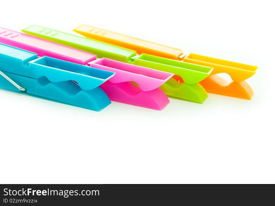 Multicolored clothespins isolated