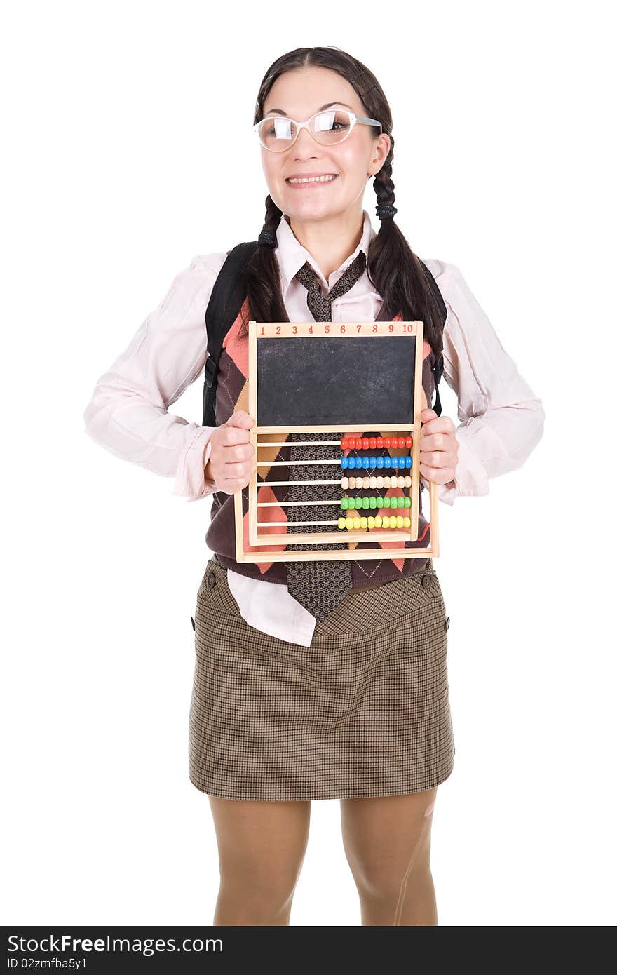 Young silly woman over white background. Young silly woman over white background