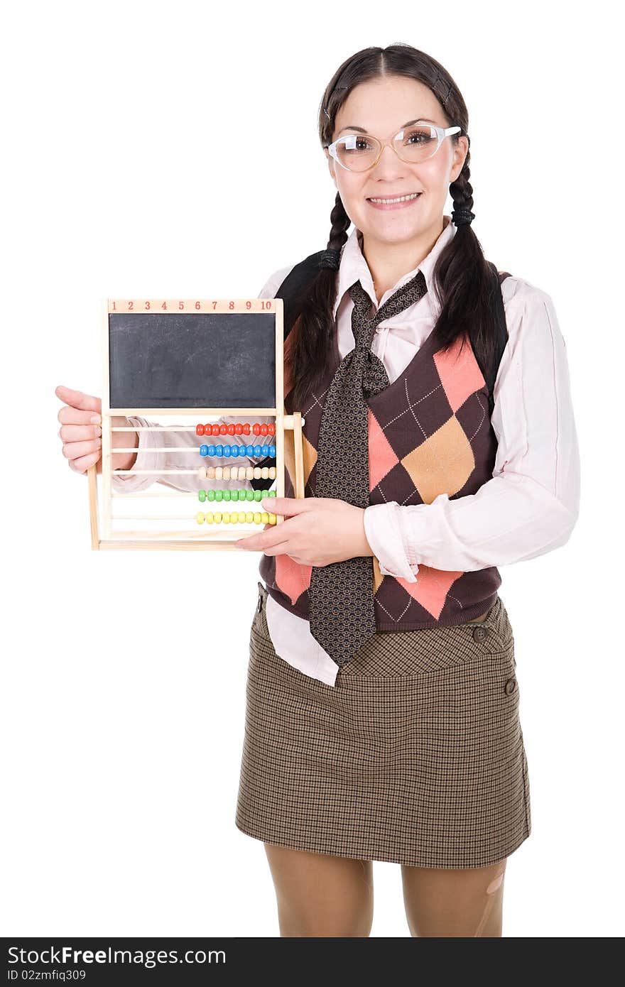 Young silly woman over white background. Young silly woman over white background