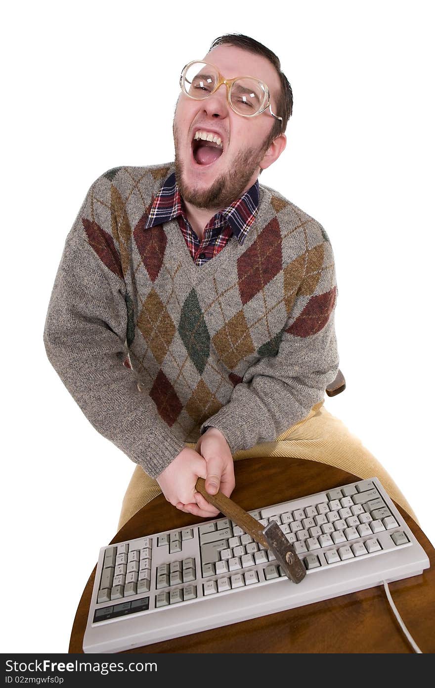 Young silly man over white background. Young silly man over white background