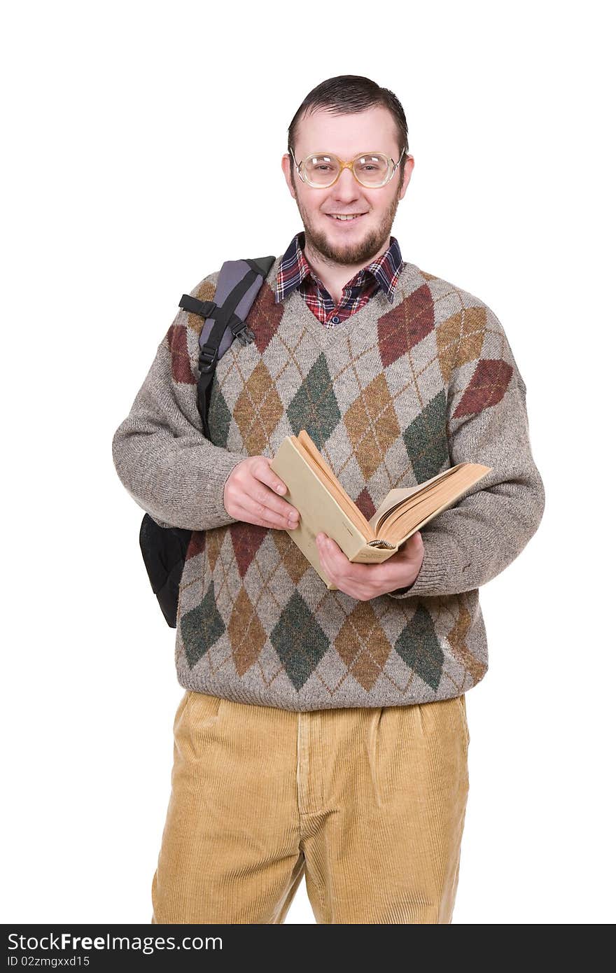 Young silly man over white background. Young silly man over white background