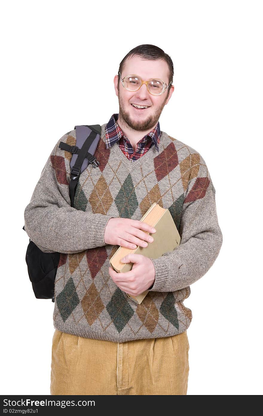 Young silly man over white background. Young silly man over white background