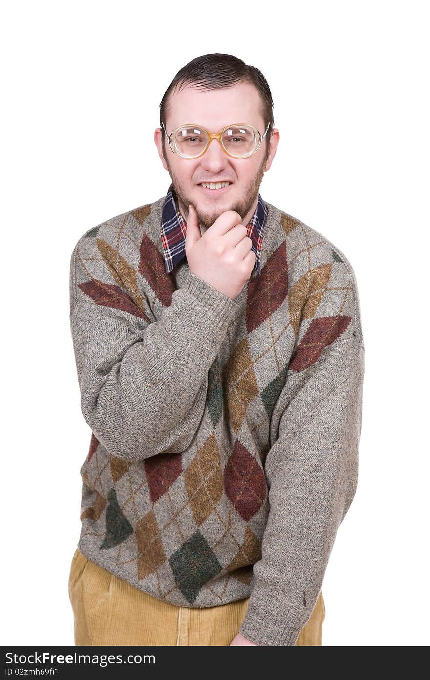 Young silly man over white background. Young silly man over white background