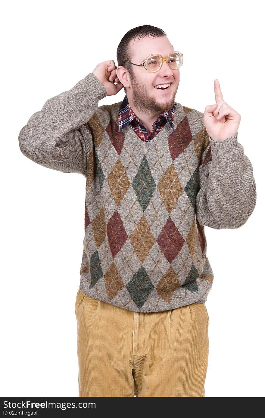 Young silly man over white background. Young silly man over white background