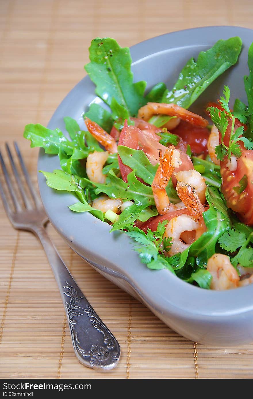 Vegetable fresh salad with shrimp