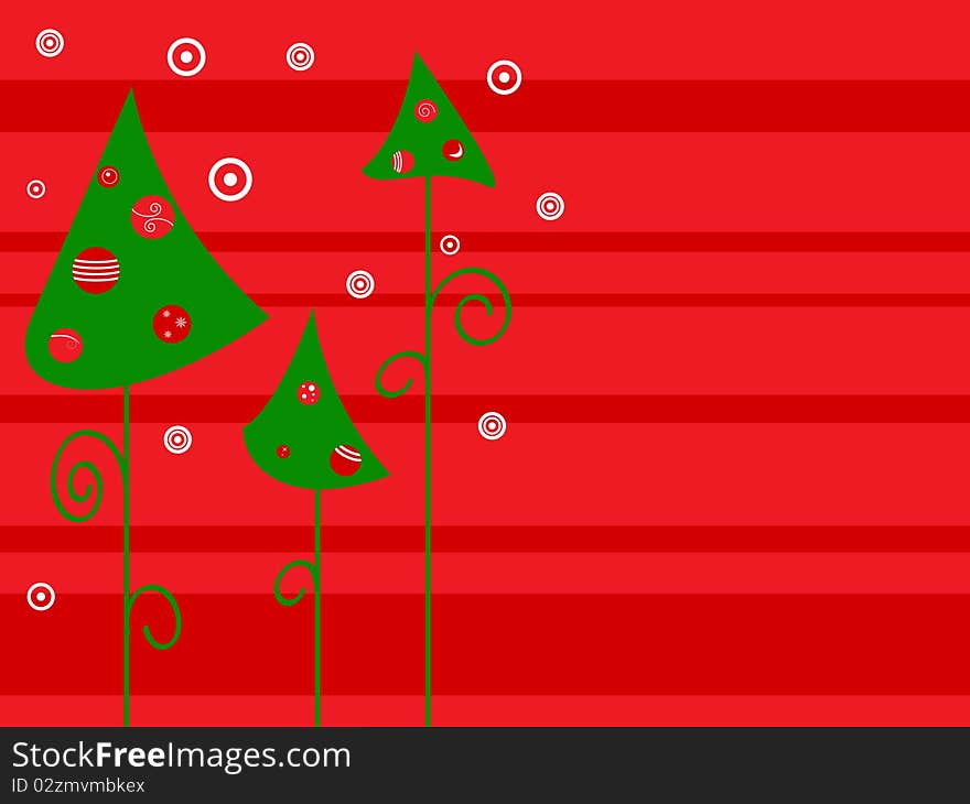 Vector picture for Christmas. Green trees an red background. Vector picture for Christmas. Green trees an red background