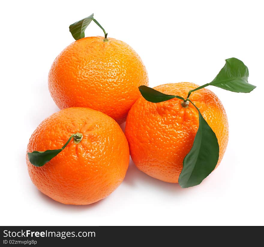 Ripe mandarin with green leaves