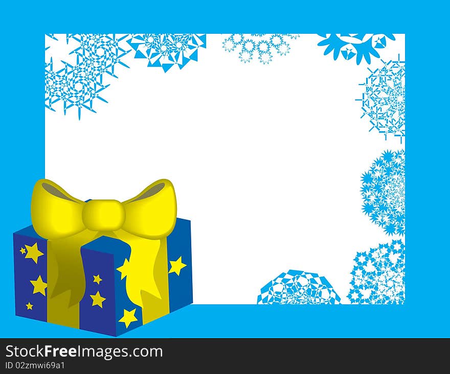 Christmas background, gift box and snowflakes