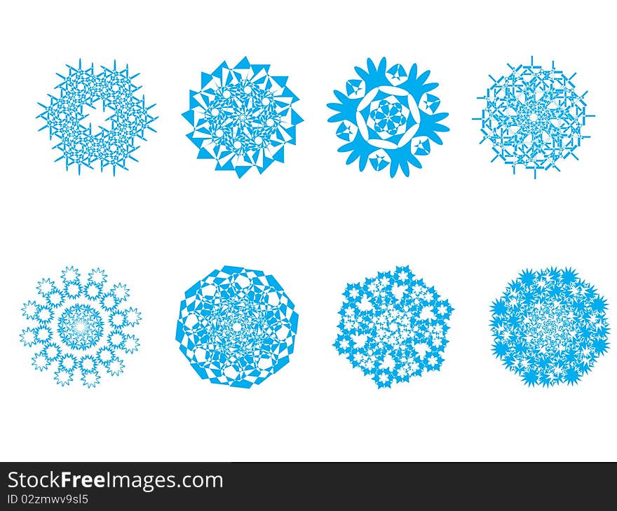 Set of blue snowflakes.