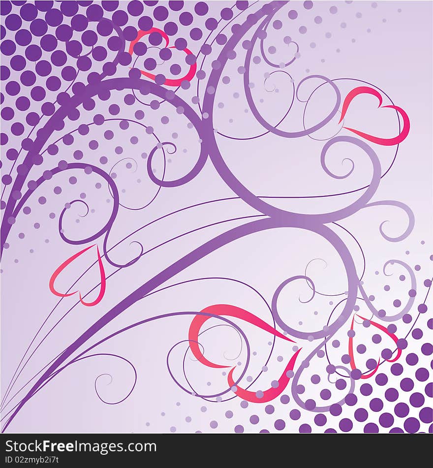 Abstract background with fantasy lines and hearts