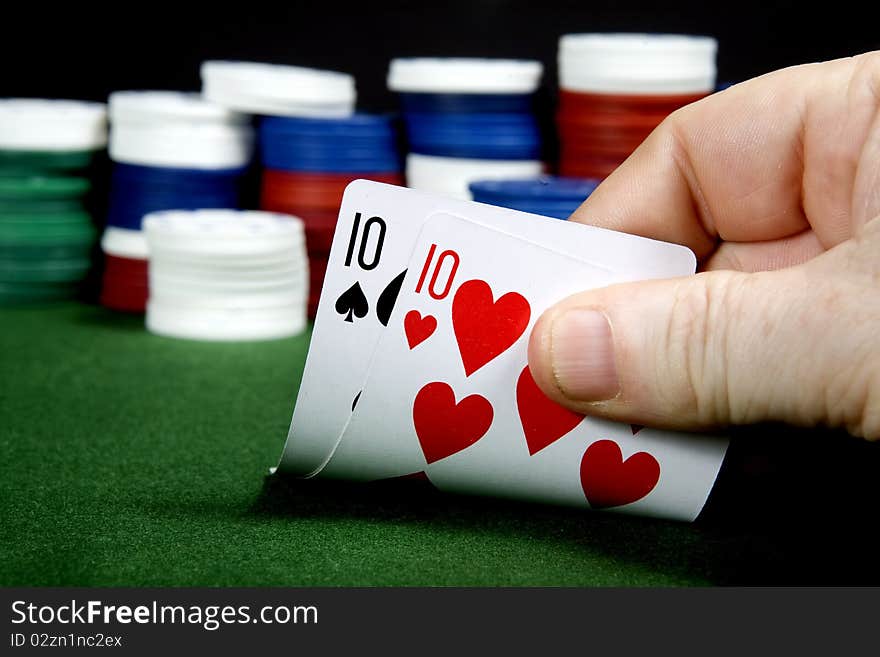 Pair of tens opening hand at Poker (From a series of opening hands at poker)