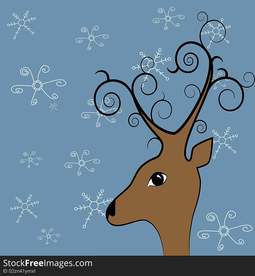 Vector picture about brown deer on blue background. Vector picture about brown deer on blue background