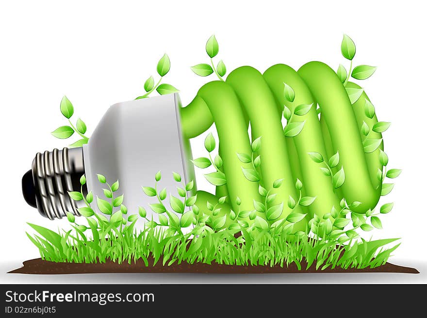 Illustration of recycle cfl surrouneded with leaves