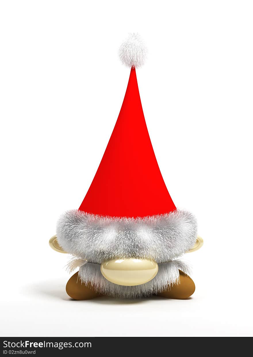 Little Santa Claus on a white background. Dwarf in a red santa hat