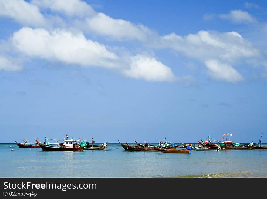 Boats drop anchor at Phuket,Thailand