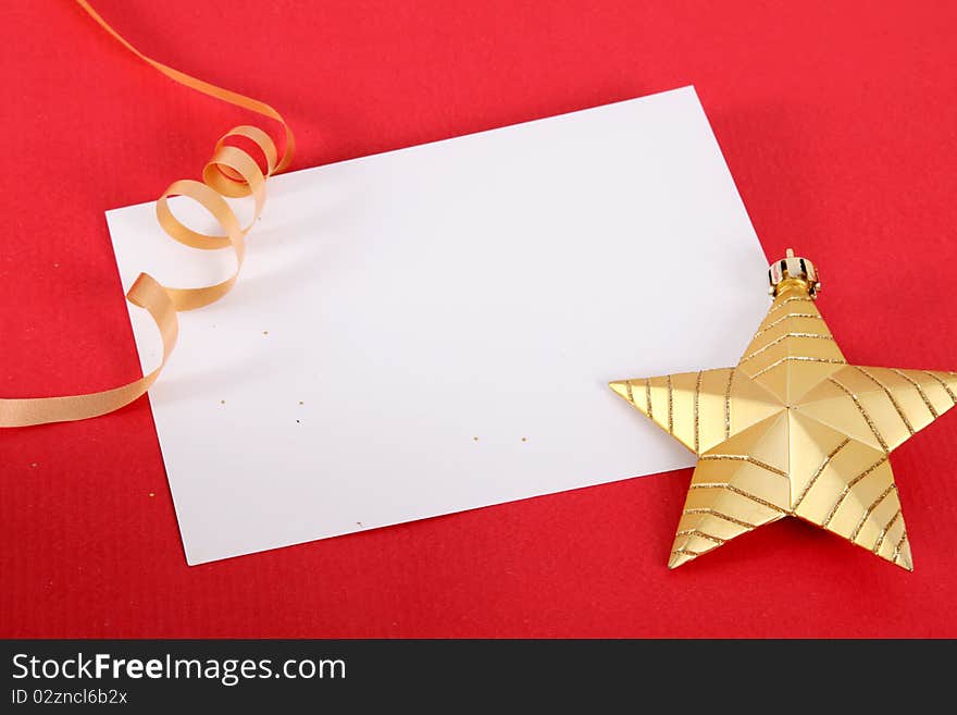 Blank card with star and serpentine on red background. Blank card with star and serpentine on red background