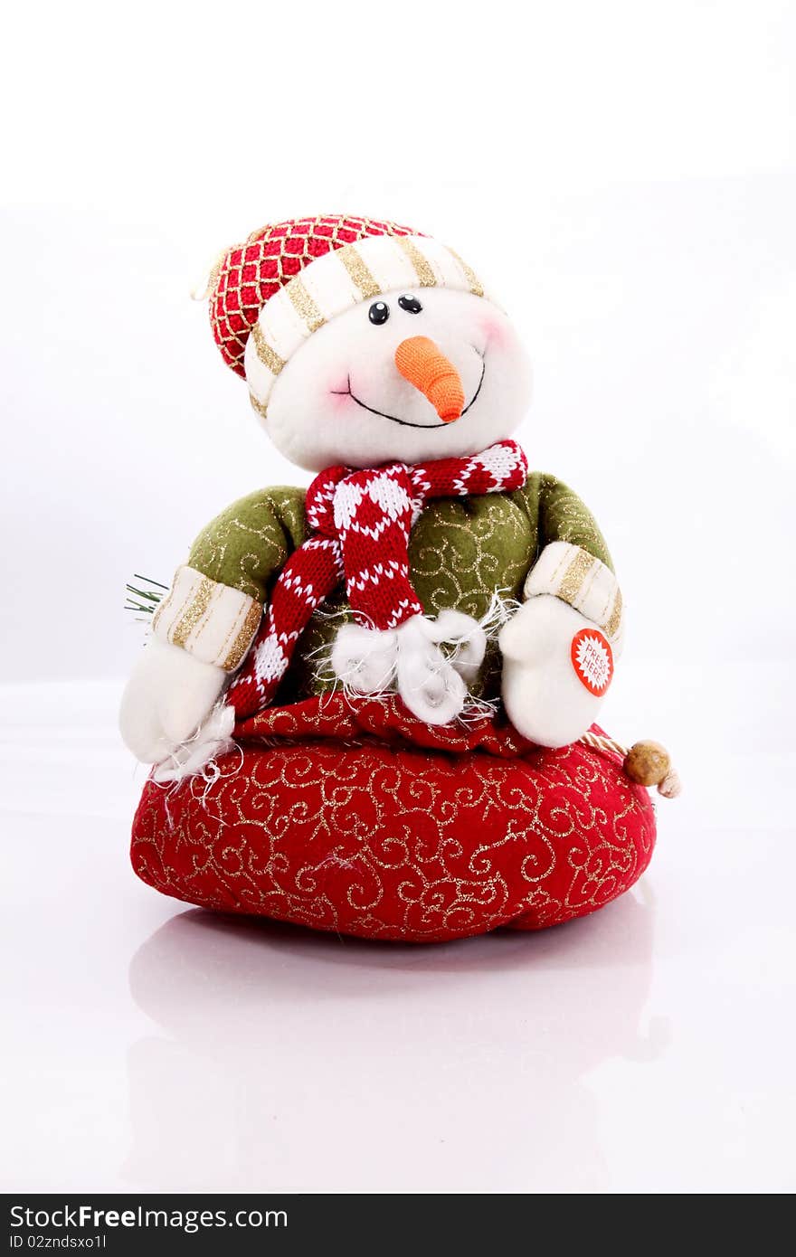 Christmas card with snowman cloth developed over white background