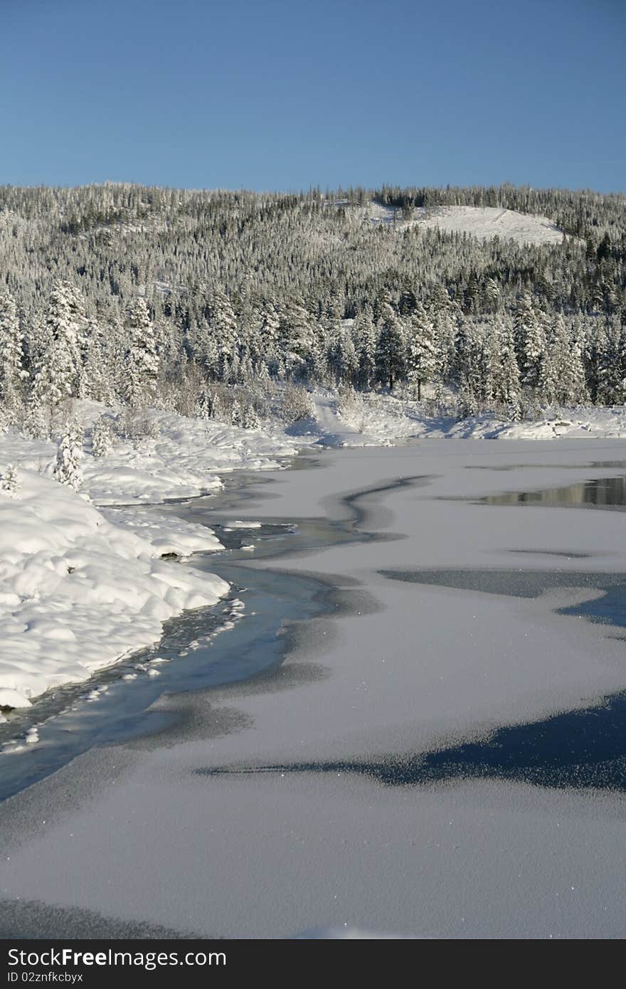 Norwegian lake in winter time. Norwegian lake in winter time