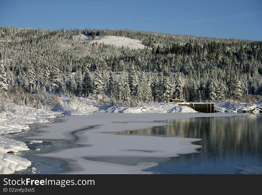 Norwegian lake in winter time. Norwegian lake in winter time