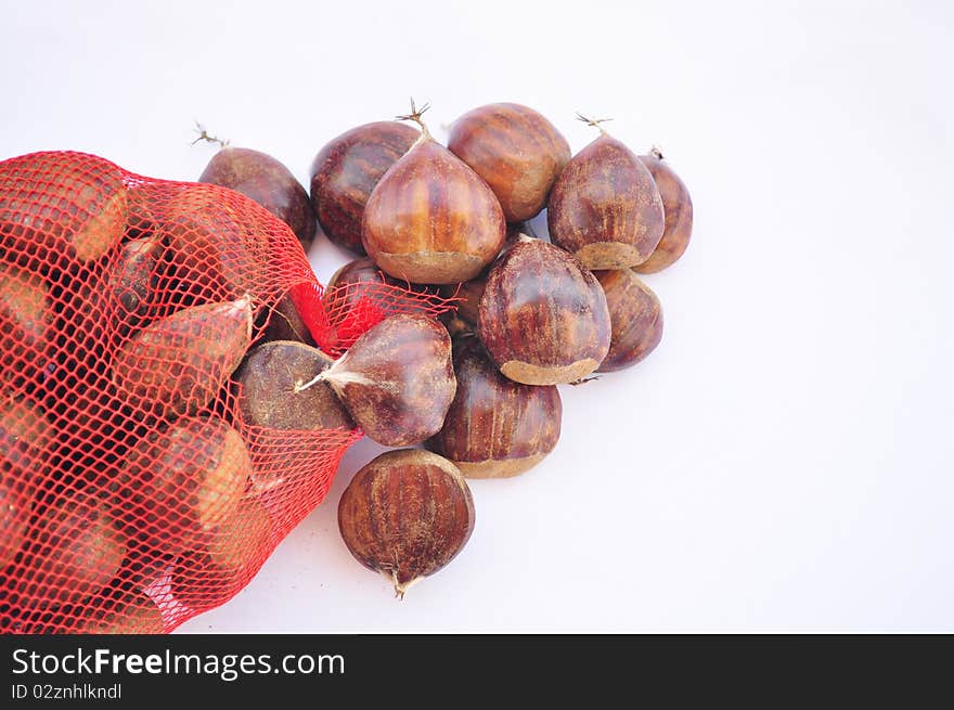 a few chestnuts with white background