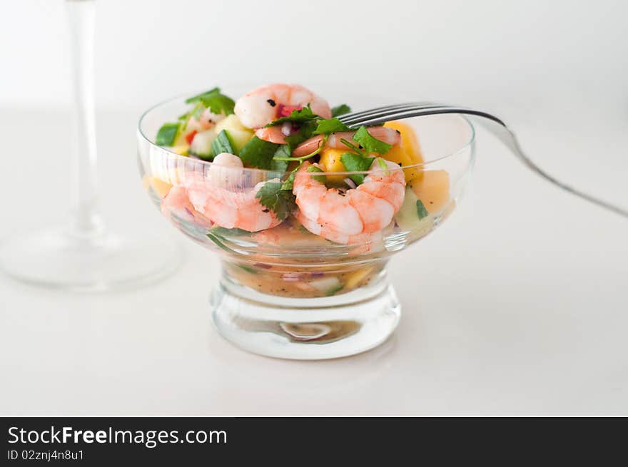 Prawn, cucumber and mango salad