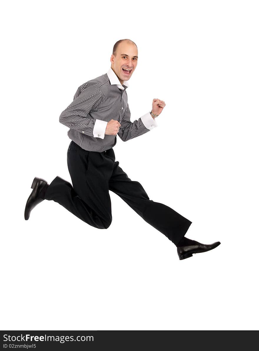 Businessman jumping isolated on a white background