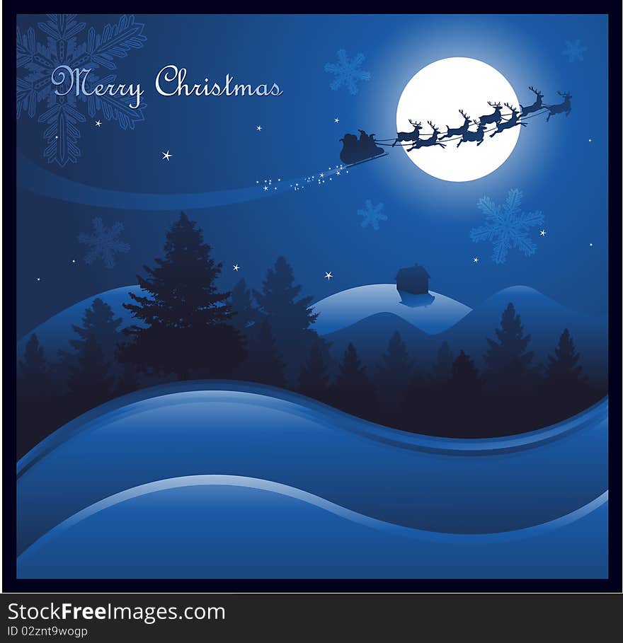 Blue Christmas banners with santa claus flying in the sky. Blue Christmas banners with santa claus flying in the sky