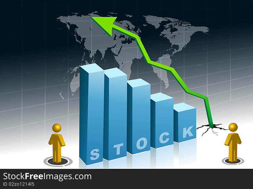 Illustration of bar graph with human icon on world map background. Illustration of bar graph with human icon on world map background