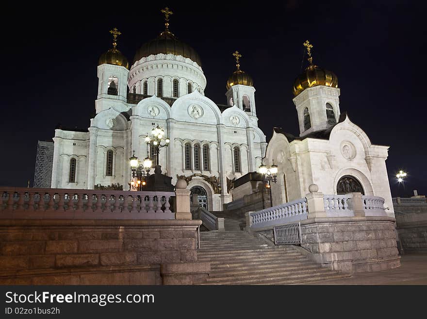 View on the Cathedral of Christ the Savior at night. View on the Cathedral of Christ the Savior at night