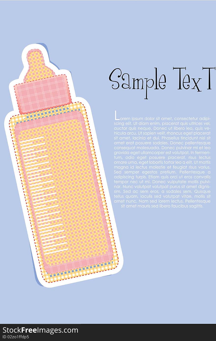 Illustration of baby milk bottle on text template