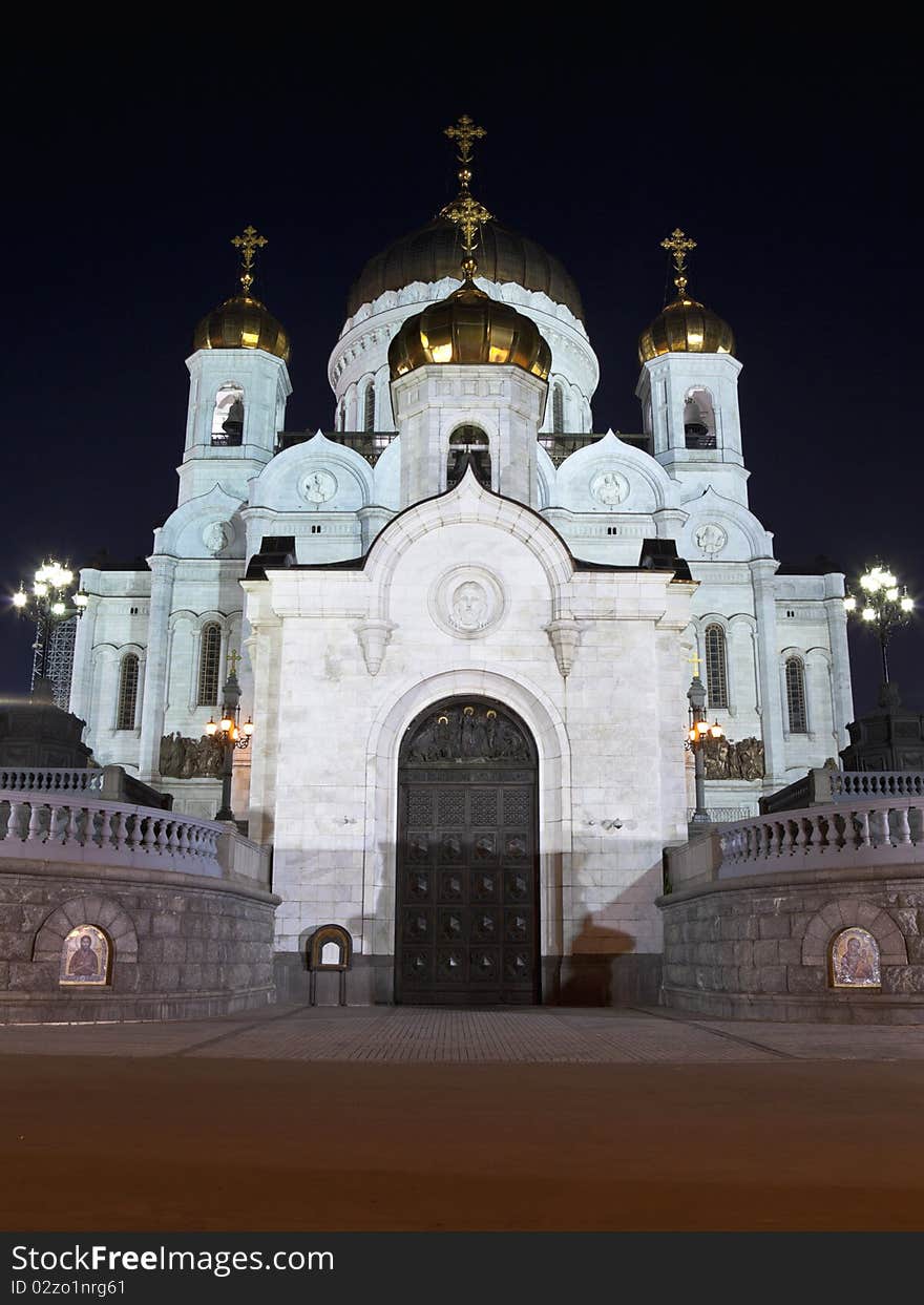 View on the Cathedral of Christ the Savior at night. View on the Cathedral of Christ the Savior at night