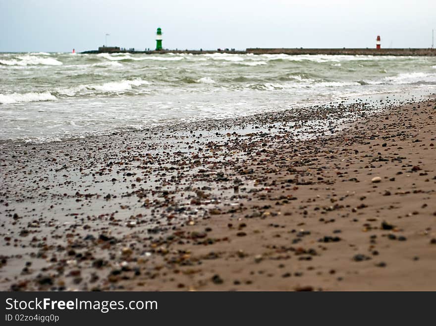 Beach in front of lighthouses