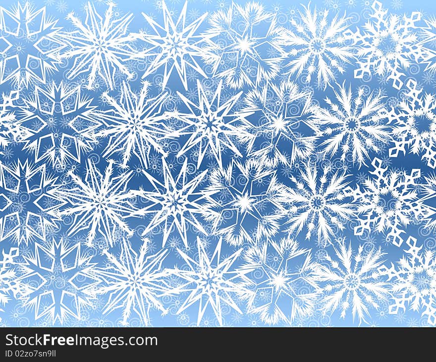 White snowflakes on blue background - seamless christmas ornament