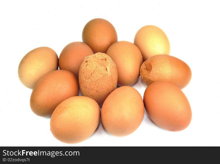 Boiled eggs on white background.